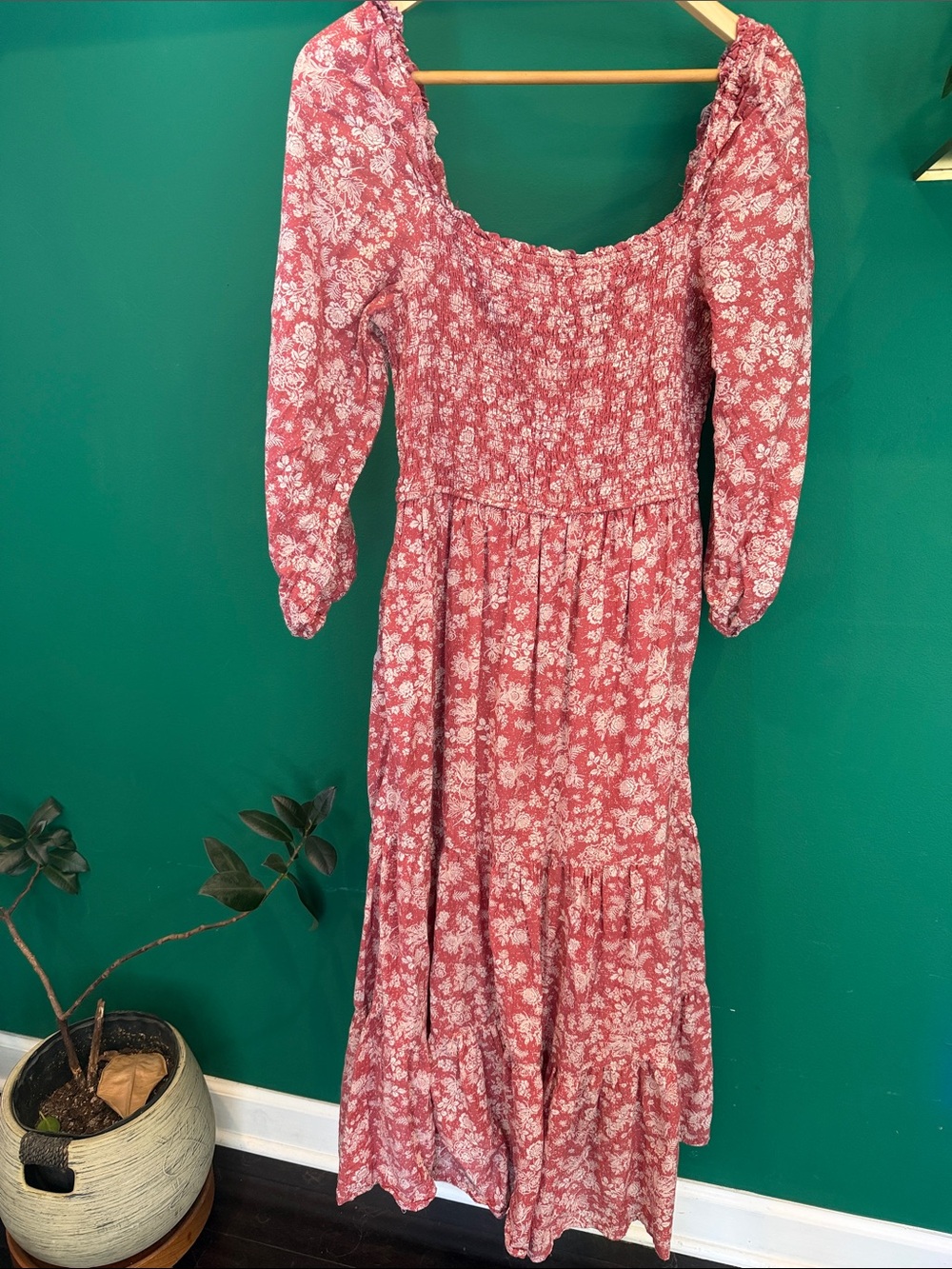 Lucky Brand Rose Floral Smocked Maxi Dress